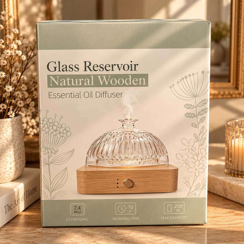 Glass Reservoir Natural Wooden Essential Oil Diffuser 200ml